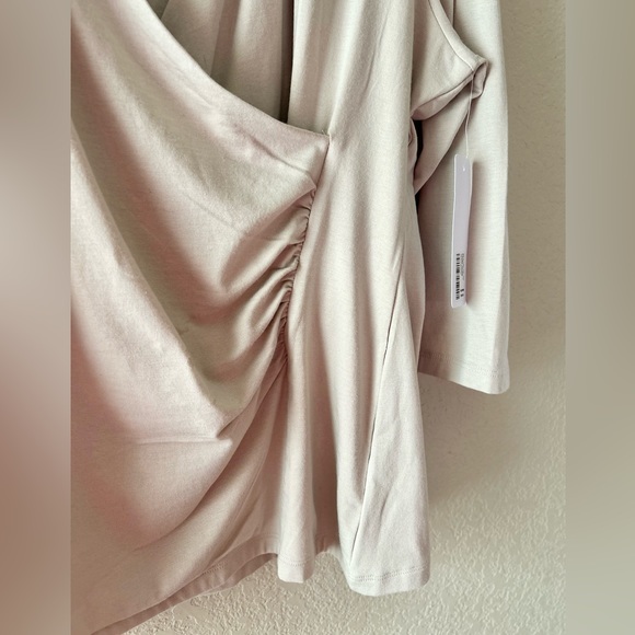 Soft Surrounding 3/4 Sleeve Alyssa Knit Faux Wrap Faded Taupe Top - Picture 8 of 8